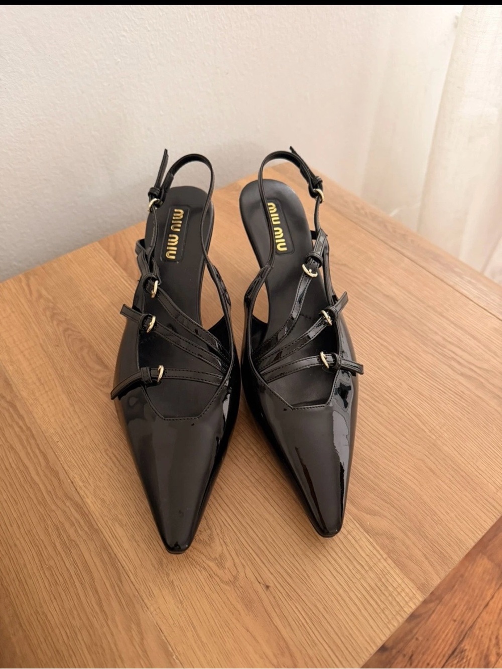 Miu Miu Black Patent Pointed Slingback Heels- Size EU 41